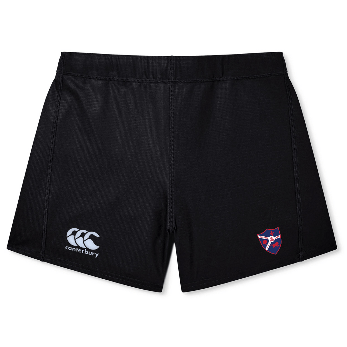 The Fort Wayne Rugby Women's Yokohama Shorts by EMB Canterbury include the logo on one side and an emblem on the other, crafted from lightweight, durable Vapodri fabric for superior comfort and performance.