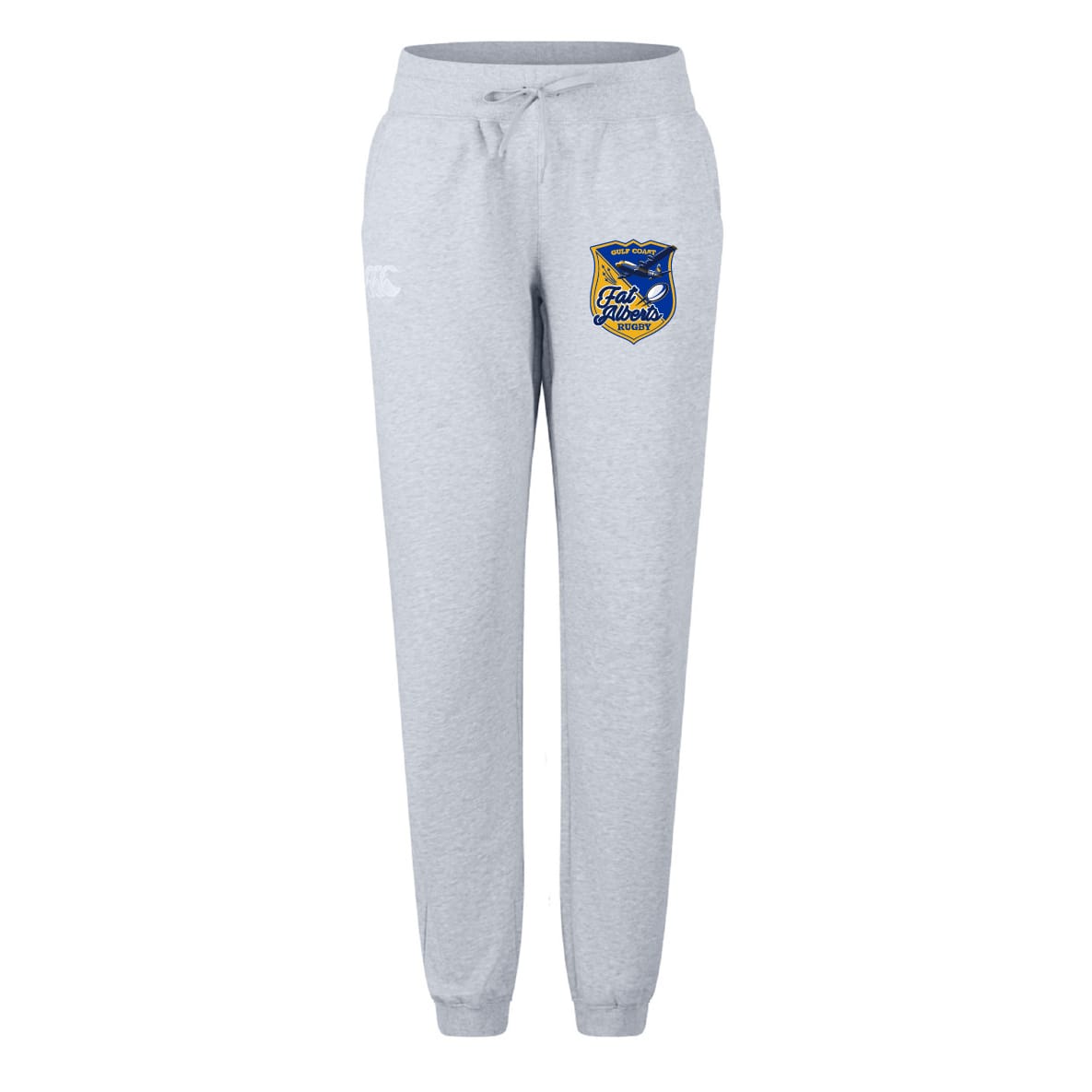 Light grey EMB Canterbury Gulf Coast Fat Alberts Women's Leisure Sweatpant with a drawstring waist and colorful "Lake Gillooly's" crest logo on the left thigh.