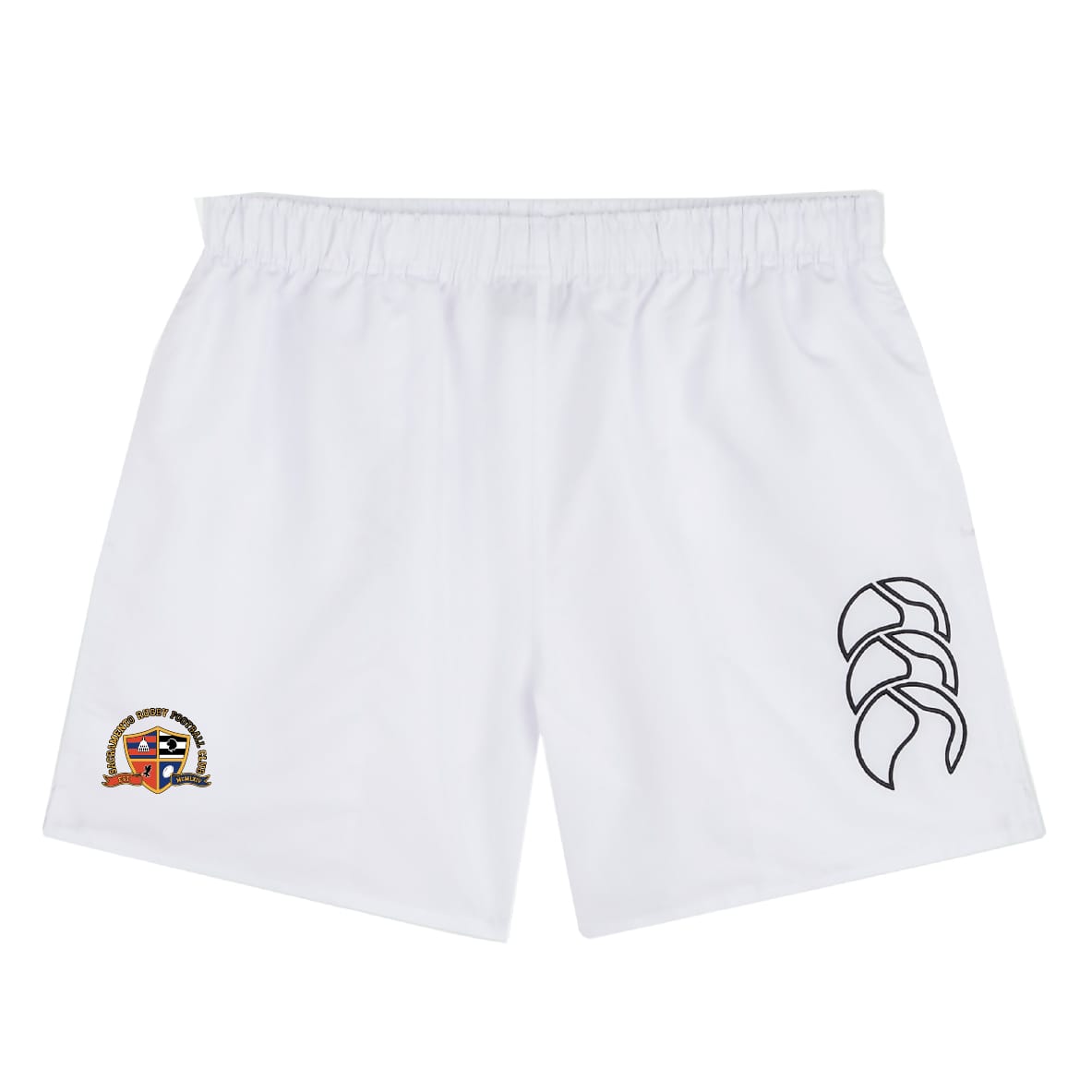 The Sacramento Rugby Football Club Tactic Short by EMB Canterbury features a comfortable elastic waistband, embroidered crest, and bold black logo—perfect men’s rugby shorts for training sessions.