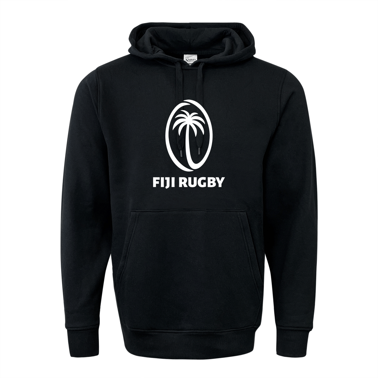 A black WRS Augusta Fiji Rugby 60/40 Pullover Fleece Hoodie featuring the word "Fiji Rugby" on it.