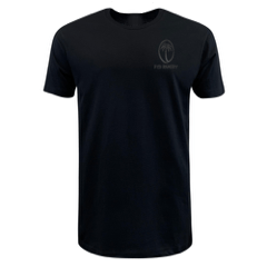 The Fiji Tonal Supersoft Tee by EMB LAT is a black short-sleeve T-shirt featuring a small, embroidered "FIT MODE" logo on the left chest area. Made from supersoft cotton, this tee offers both comfort and style.