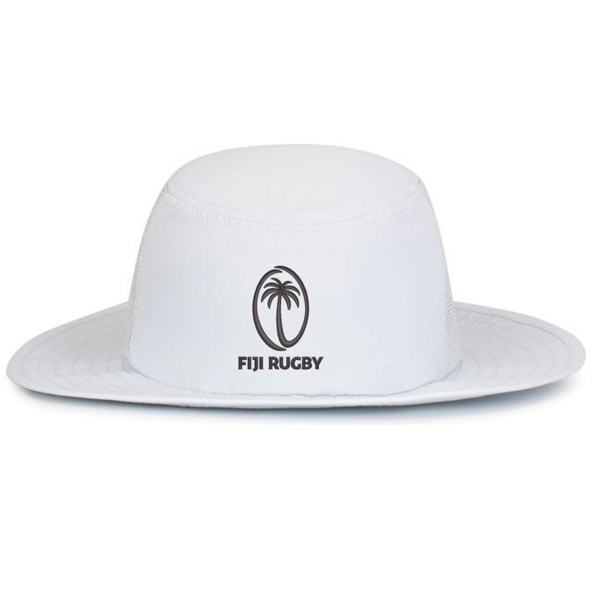 Stay cool and comfortable on sunny days with the EMB Augusta Fiji Rugby Perforated Boonie Hat, featuring a wide brim, moisture-wicking fabric, and palm tree emblem on the front.