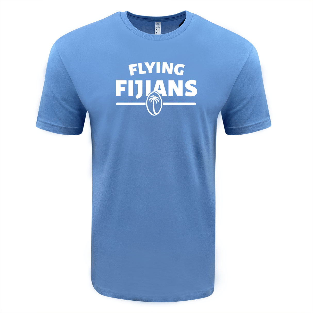 WRS LAT's Fiji Flying Fijians Wordmark Supersoft Tee with the text "Fiji Flying Fijians" and a heat-pressed rugby ball logo on the chest.