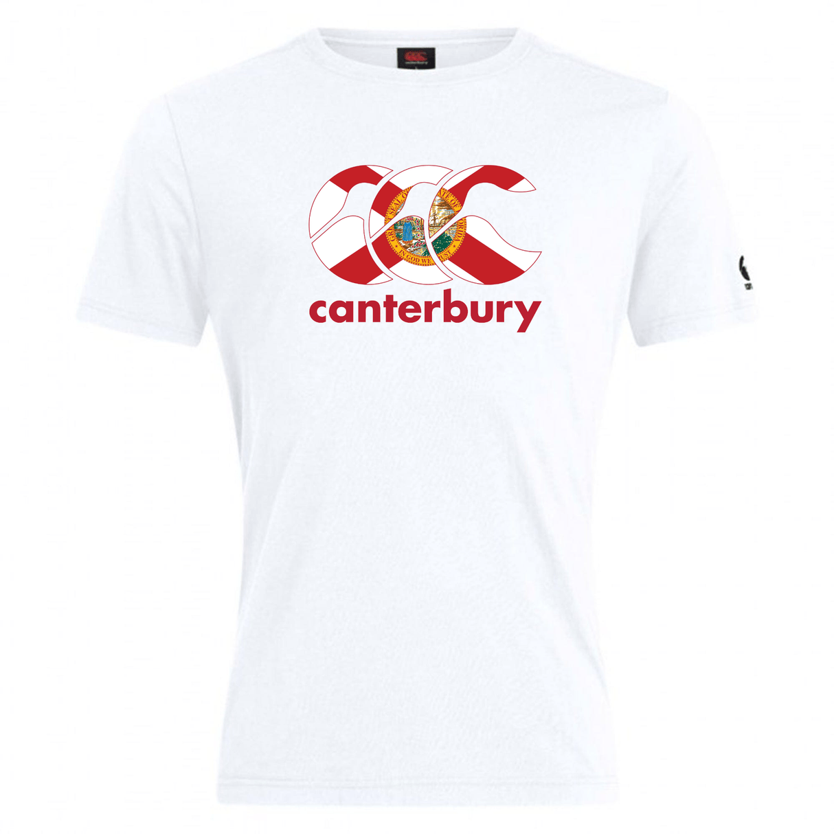 Show your rugby pride with the WRS Canterbury Florida CCC Flag Club T-shirt, featuring the iconic crest in red and yellow plus "canterbury" below—an essential classic for fans.