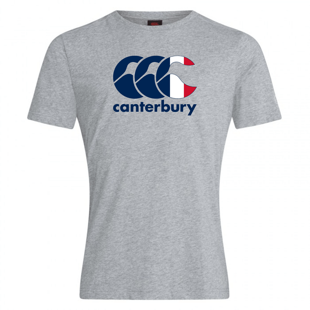 The WRS Canterbury France CCC Flag Club T-Shirt features a luxurious cotton-rich fabric and the distinctive Canterbury Kiwi Logo in overlapping blue and red letters.