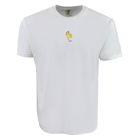 The EMB S&S Activewear France Vintage Comfort Tee is a plain white t-shirt with a small, colorful rooster graphic and "1994" on the chest—ideal for Rugby fans seeking classic French style.