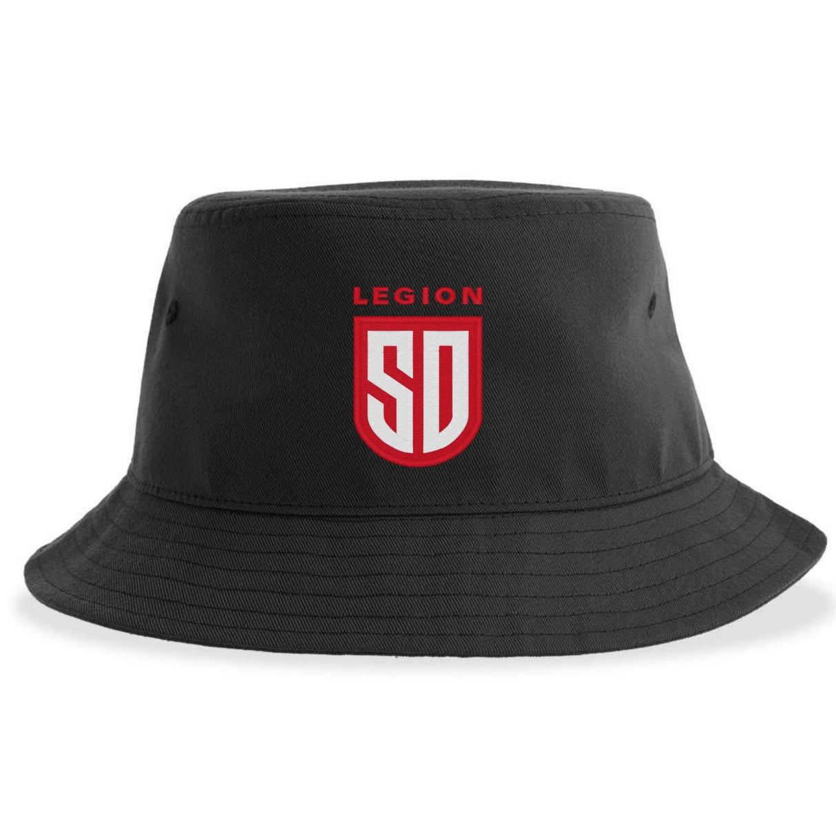 Show your San Diego Legion pride with the San Diego Legion Rugby Sustainable Bucket Hat by EMB S&S Activewear. This black bucket hat showcases a red and white "SD Legion" logo front and center, and is crafted from recycled polyester—making it a responsible, sustainable choice for eco-conscious fans.