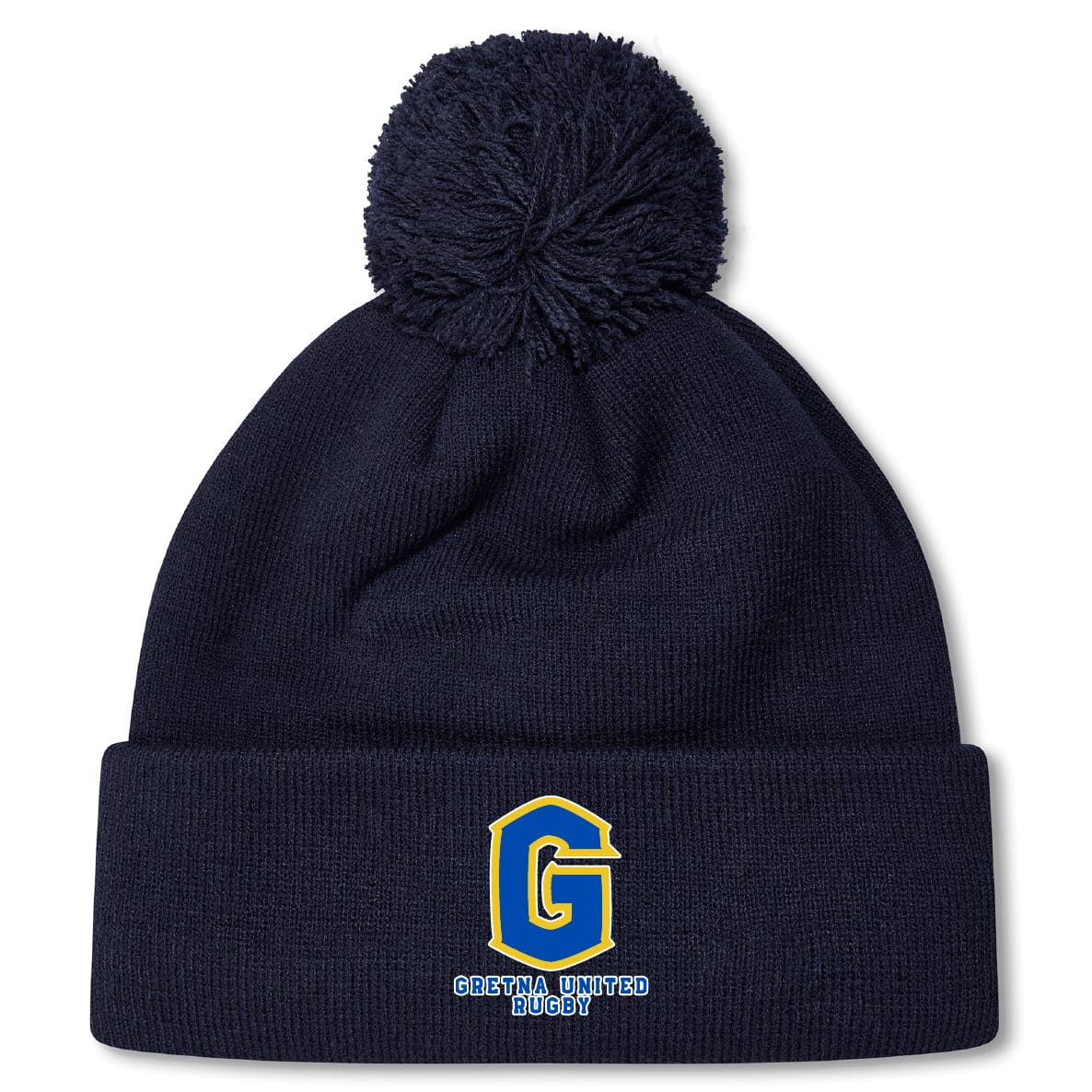 Stay warm and show team pride with the Gretna United Rugby Pom Pom Beanie by Canterbury. This navy fleece-lined EMB Canterbury hat features a yellow-blue "G" logo and "Gretna United Rugby" on the cuff, plus a fun pom-pom on top.