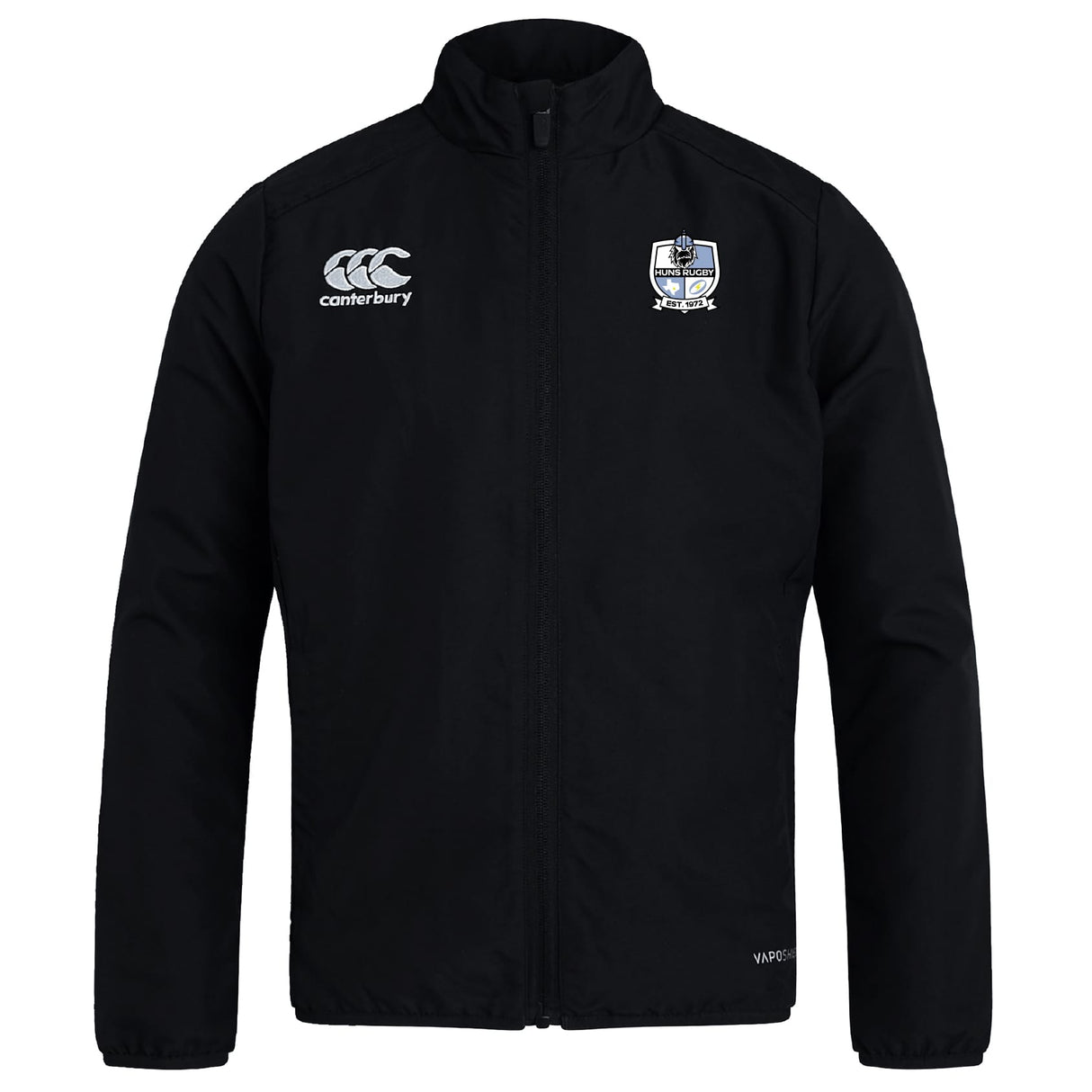 Austin Huns Rugby Club Track Jacket by EMB Canterbury, featuring a Canterbury logo on the right chest and club crest on the left. This lightweight, stylish zip-up jacket is shown on a plain white background—ideal for all weather.