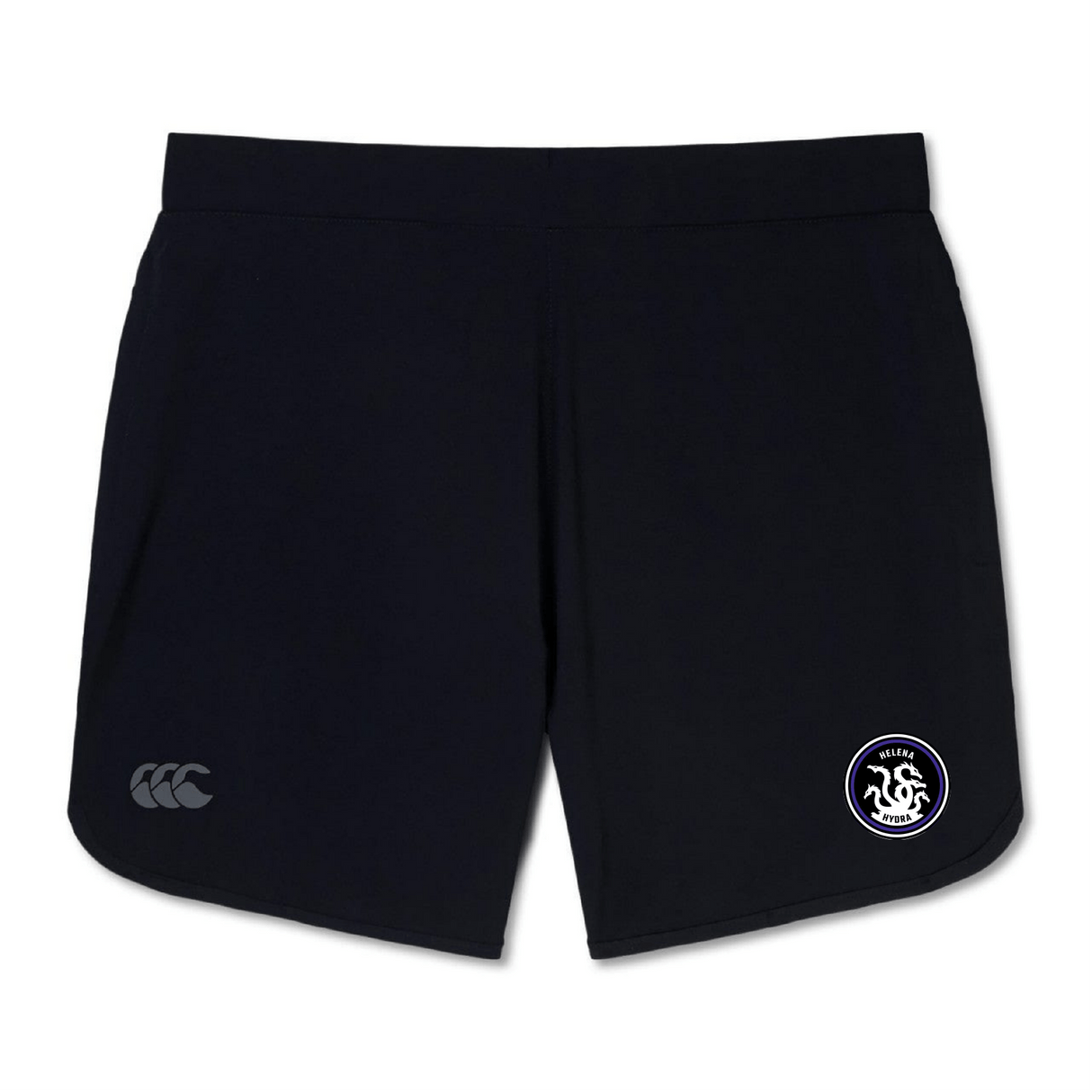 Enjoy lightweight comfort with the Helena Youth Rugby Elite Woven Short by EMB Canterbury. These durable training shorts feature a logo on the right leg and a small emblem on the left, offering style and practicality for intense workouts.