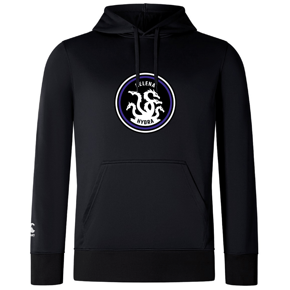 The Helena Youth Rugby Club Lightweight Hoodie by WRS Canterbury showcases a three-headed hydra graphic within a circular emblem, "Hydra" text above, and a practical kangaroo pocket.