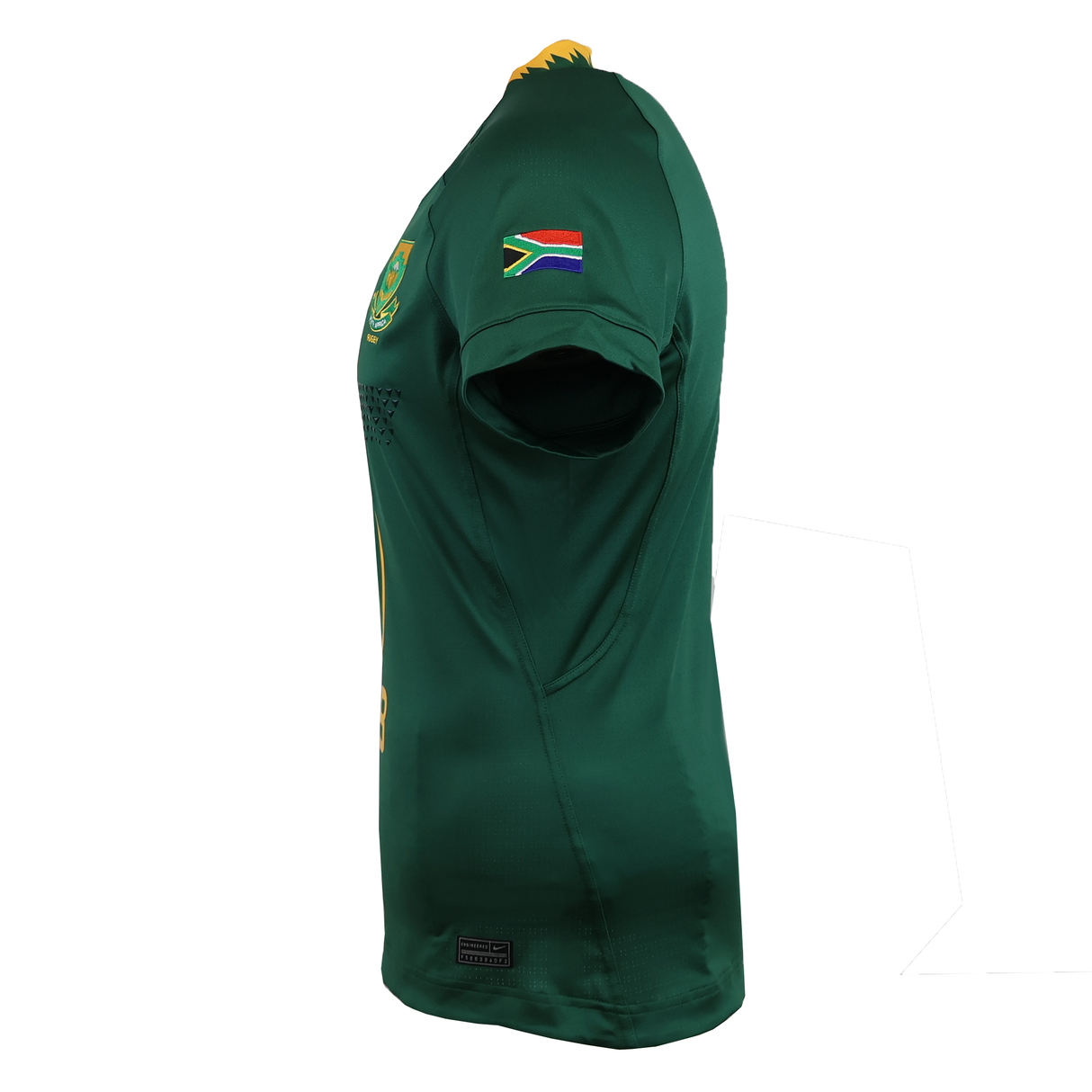 The Springboks 25 Authentic Match Home Jersey by Nike features a South African flag sleeve patch and chest badge, made with Nike Dri-FIT ADV tech—ideal Rugby Gear for fans seeking an authentic Springboks jersey.