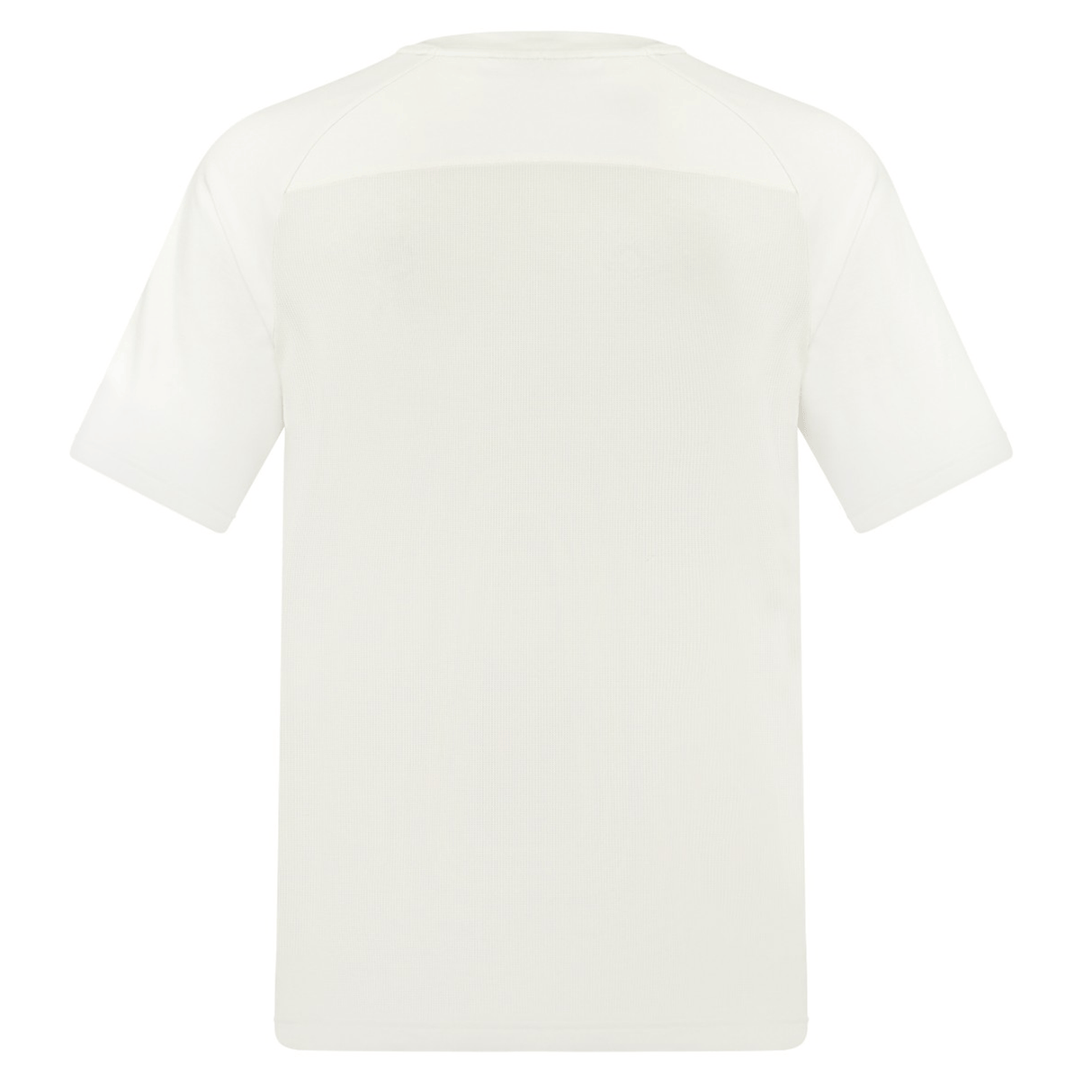 Back view of the Exiles Rugby Everest Dart Tech T-Shirt by EMB Canterbury, a plain white crew neck made from quick-drying, breathable fabric, with no visible logos or designs.