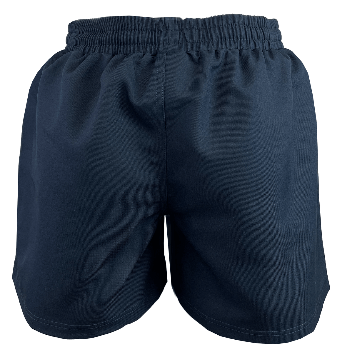 The Play Rugby USA Saracen V3 Match Shorts by EMB Gilbert are plain navy rugby shorts with an elastic waistband, shown from the back on a white background.