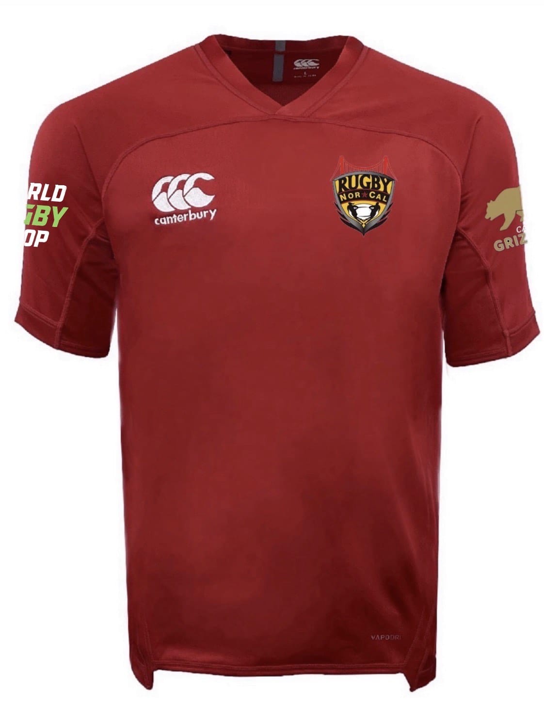The NorCal Bay Area Middle School All-Stars Evader Jersey by EMB Canterbury features a red design with the “Rugby Nor-Cal” logo plus sponsor logos—ideal for fans wanting an authentic Canterbury rugby jersey.