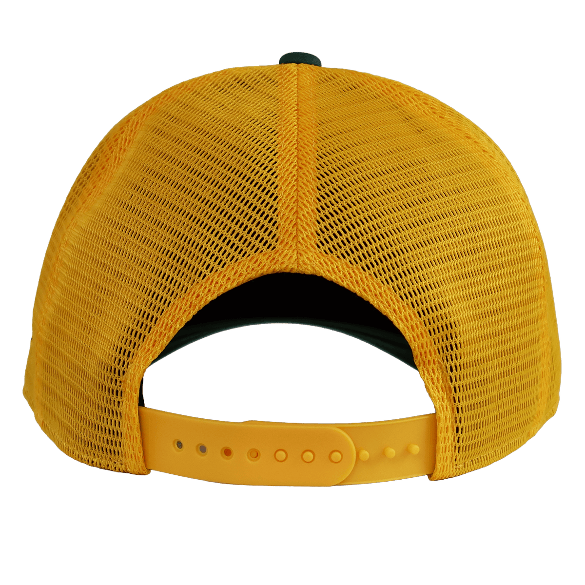 Back view of the Nike Springboks 26/27 Trucker Cap in yellow mesh, featuring an adjustable plastic snap closure.