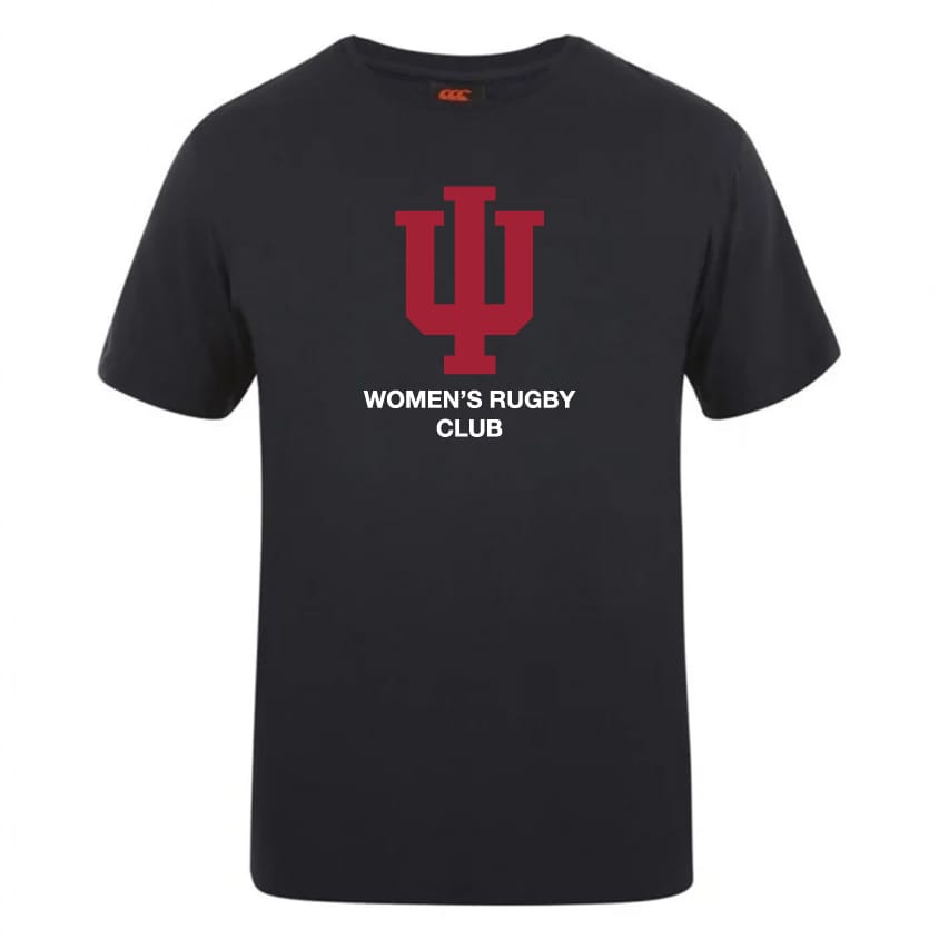 Show your team spirit with the Indiana University Women Club Plain Tee by WRS Canterbury, featuring a bold red IU logo and "WOMEN'S RUGBY CLUB" in white on a classic cotton blend — perfect for personalizing or supporting your squad.
