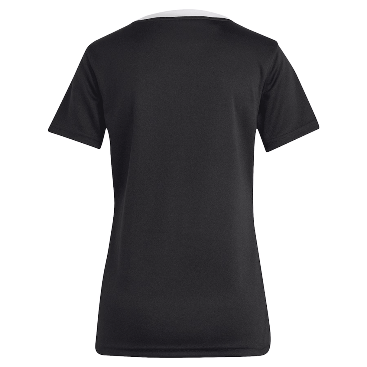 Black T-shirt with short sleeves and a white collar, displayed from the back against a plain background. Inspired by the Women's Black Ferns 24/25 Home Supporters Jersey by adidas, celebrating New Zealand's women's rugby team.