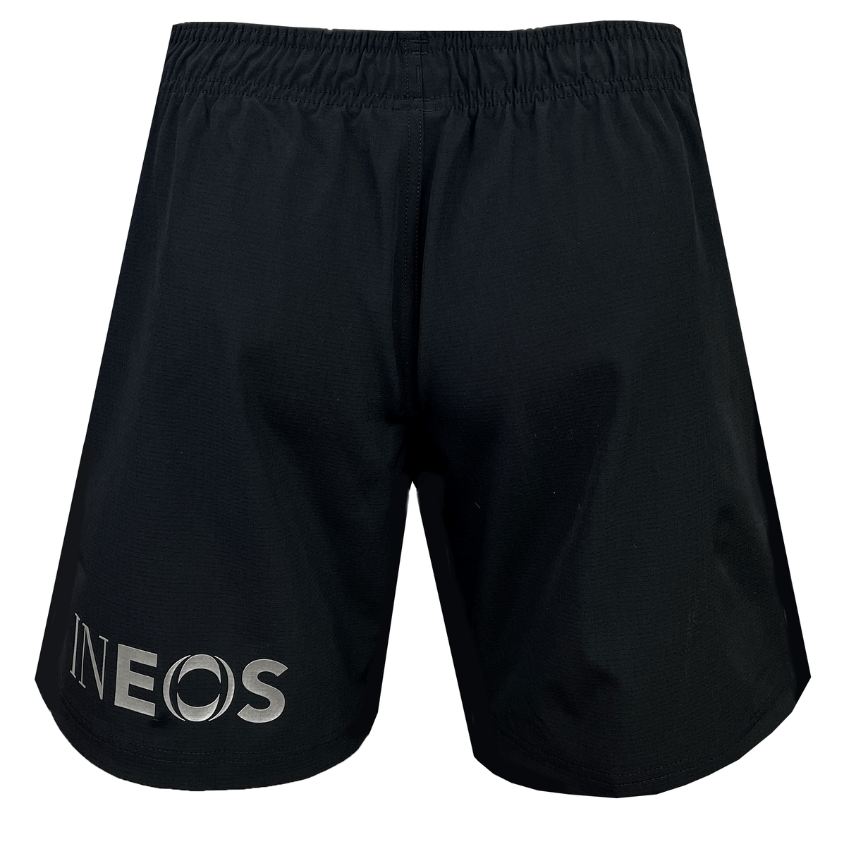 The All Blacks 24/25 Home Shorts by adidas are black sports shorts, showcasing the "INEOS" logo in silver on the lower left side. They feature an elastic waistband for added comfort and are crafted from recycled materials, making them perfect for those who adhere to the All Blacks' high standards in athletic performance.
