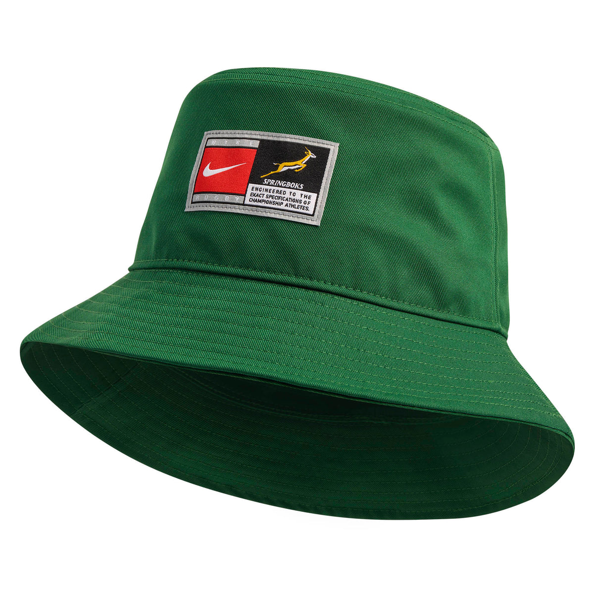 Green Nike Springboks Apex Bucket Hat with a rugby team patch on the front.