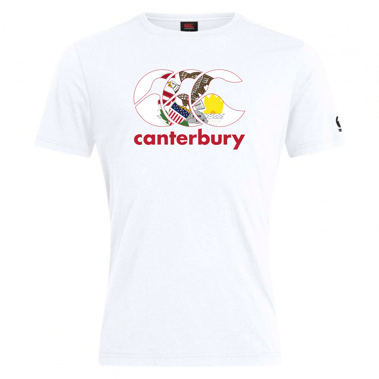 The WRS Canterbury Illinois CCC Flag Club T-shirt is a white tee with a logo filled with country flags and landmarks, plus "canterbury" in red below.