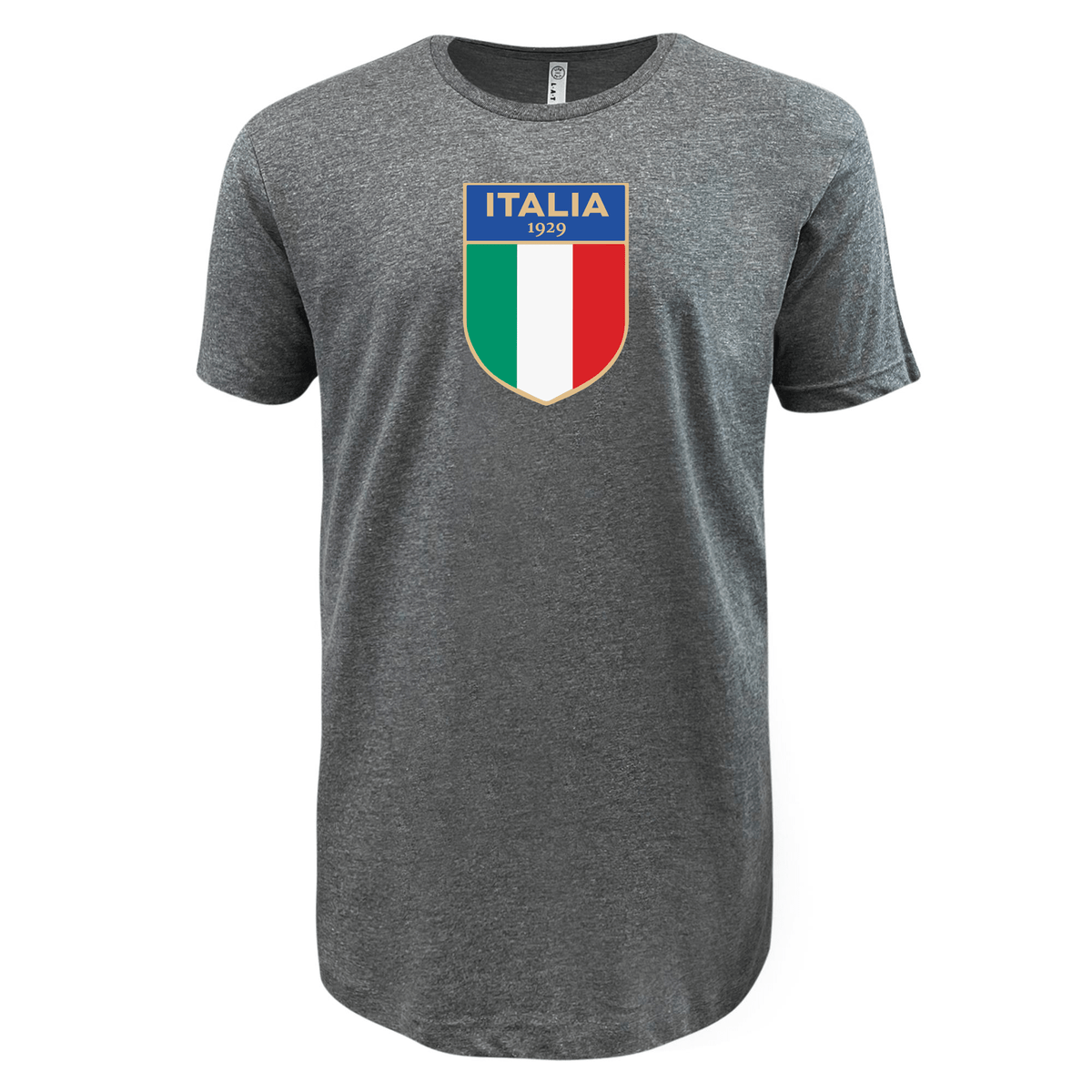 Gray Nations of Rugby Vintage Italy Supersoft Tee with a "Italy 1929" emblem featuring the Italian flag colors on the chest by WRS LAT.