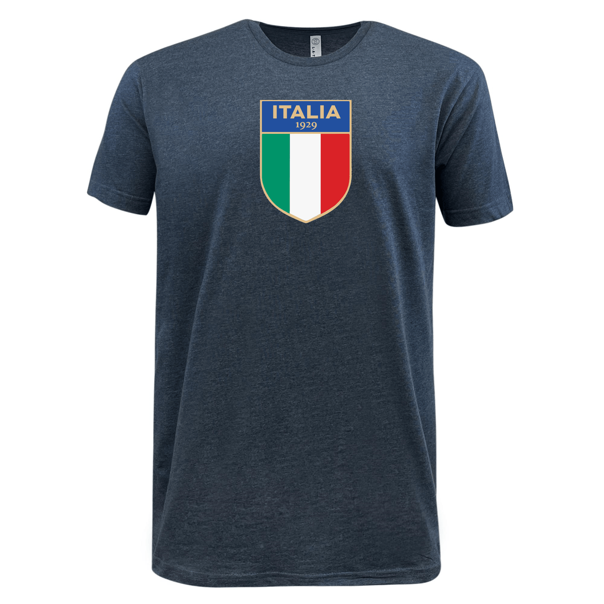 Navy blue Nations of Rugby Vintage Italy Supersoft tee with an "Italia 1929" rugby crest featuring the Italian flag colors and shield design on the chest by WRS LAT.