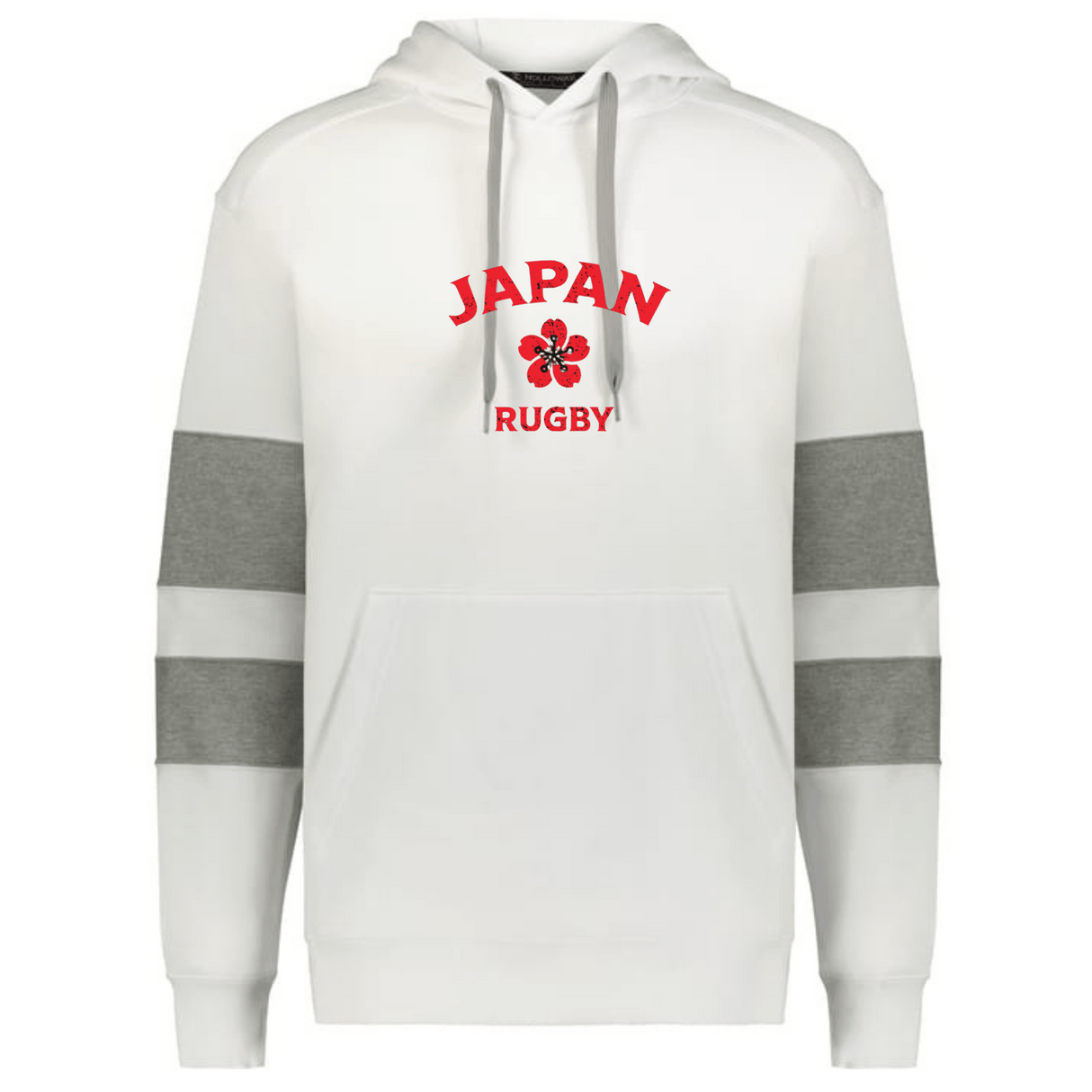 Show your support with the WRS Augusta Nations of Rugby Japan Jackson Way Hoodie, featuring gray sleeve stripes, a front pocket, and bold “JAPAN RUGBY” with a red cherry blossom. Perfect for every Rugby Japan fan.