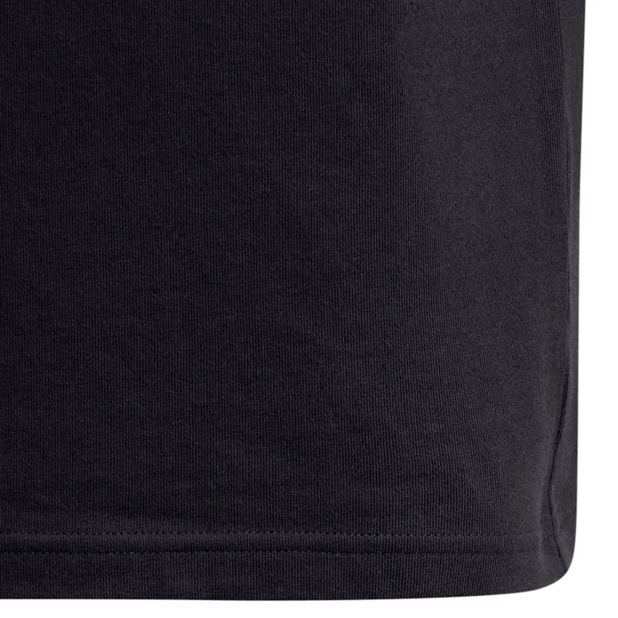 Close-up of the lower section of the Youth All Blacks Logo Tee by adidas, highlighting the fabric texture and hem stitching typical of this adidas youth shirt.