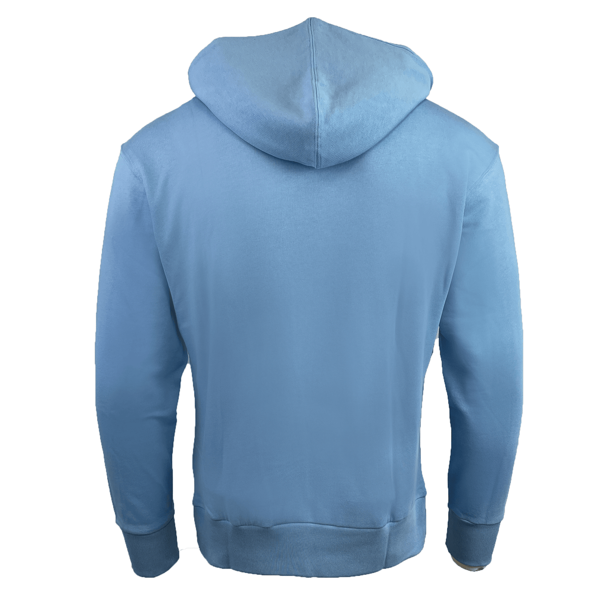 Back view of the New South Wales Rugby League 24/25 Season Hoodie by adidas, featuring a plain light blue design with a hood and long sleeves. Perfect for NSW Rugby League fans.