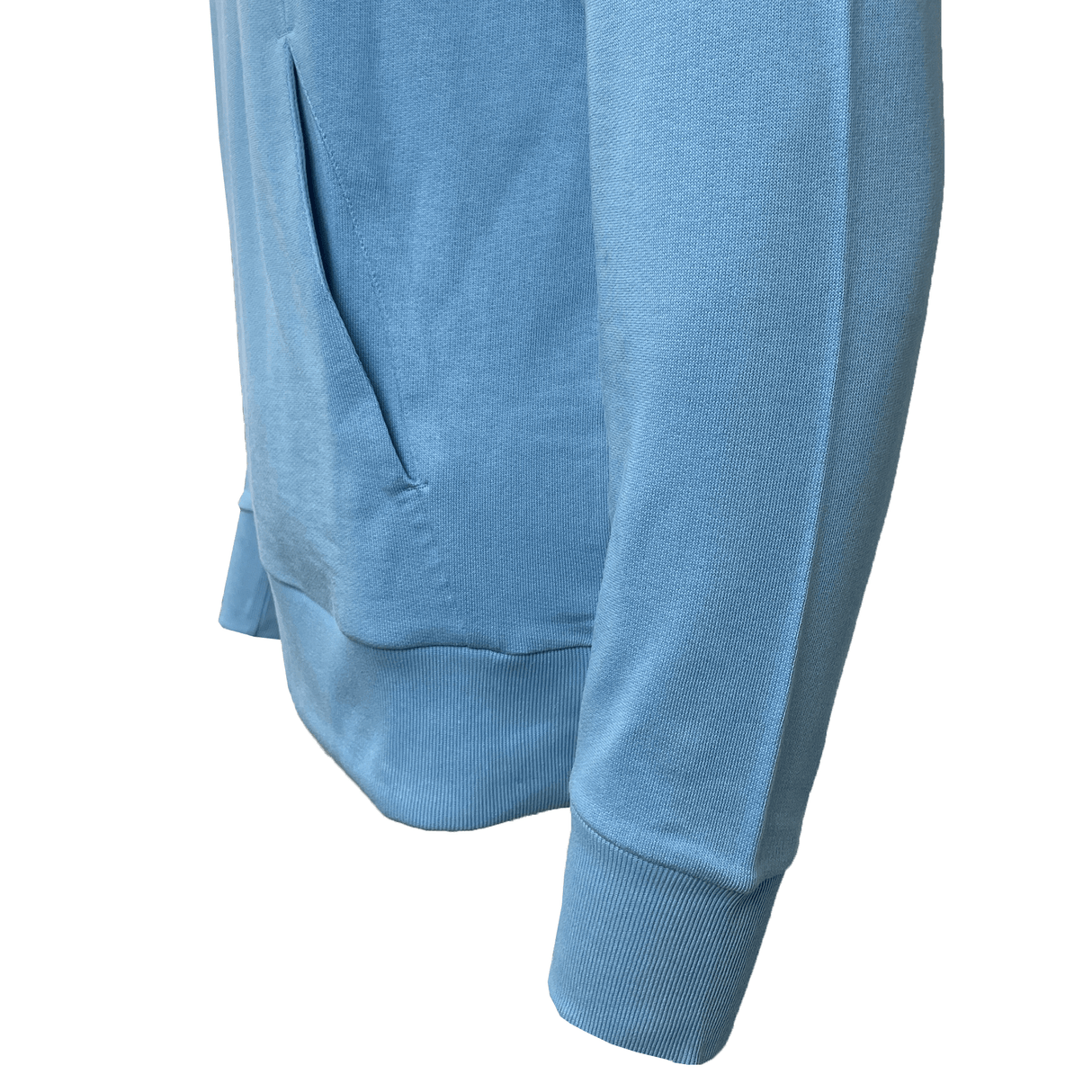 The New South Wales Rugby League 24/25 Season Hoodie by adidas features a sleek light blue cotton design with a visible side pocket, ribbed cuffs, and hem, perfect for casual outings or supporting your team.