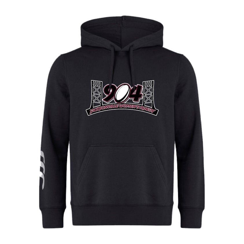 Jacksonville Women's Rugby Club Hoodie by Canterbury features a front pocket and hood drawstrings. The front graphic showcases "204" with a bridge illustration and "Boriscope Women's Hockey" text beneath. Classic WRS Canterbury branding adds a touch of rugby sophistication to this versatile hoodie.