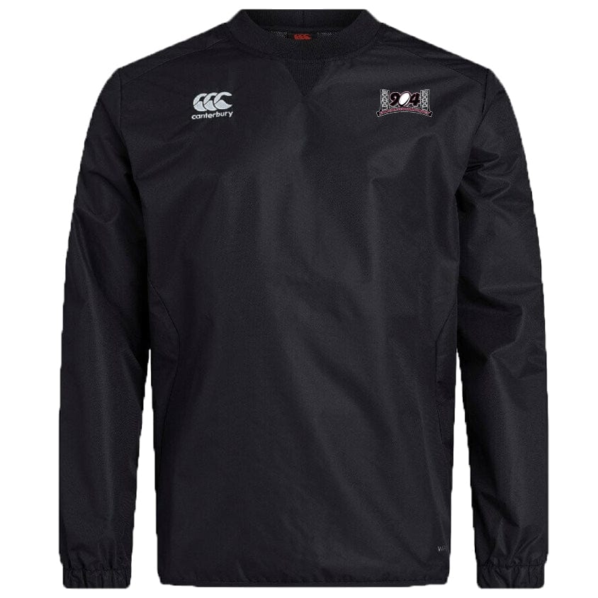 A black long-sleeve Jacksonville Women's Rugby Club Vaposhield Contact Top by EMB Canterbury, featuring the Canterbury logo on the right chest, another logo on the left chest, and equipped with CCC Rugby Club Vaposhield water repellent technology.