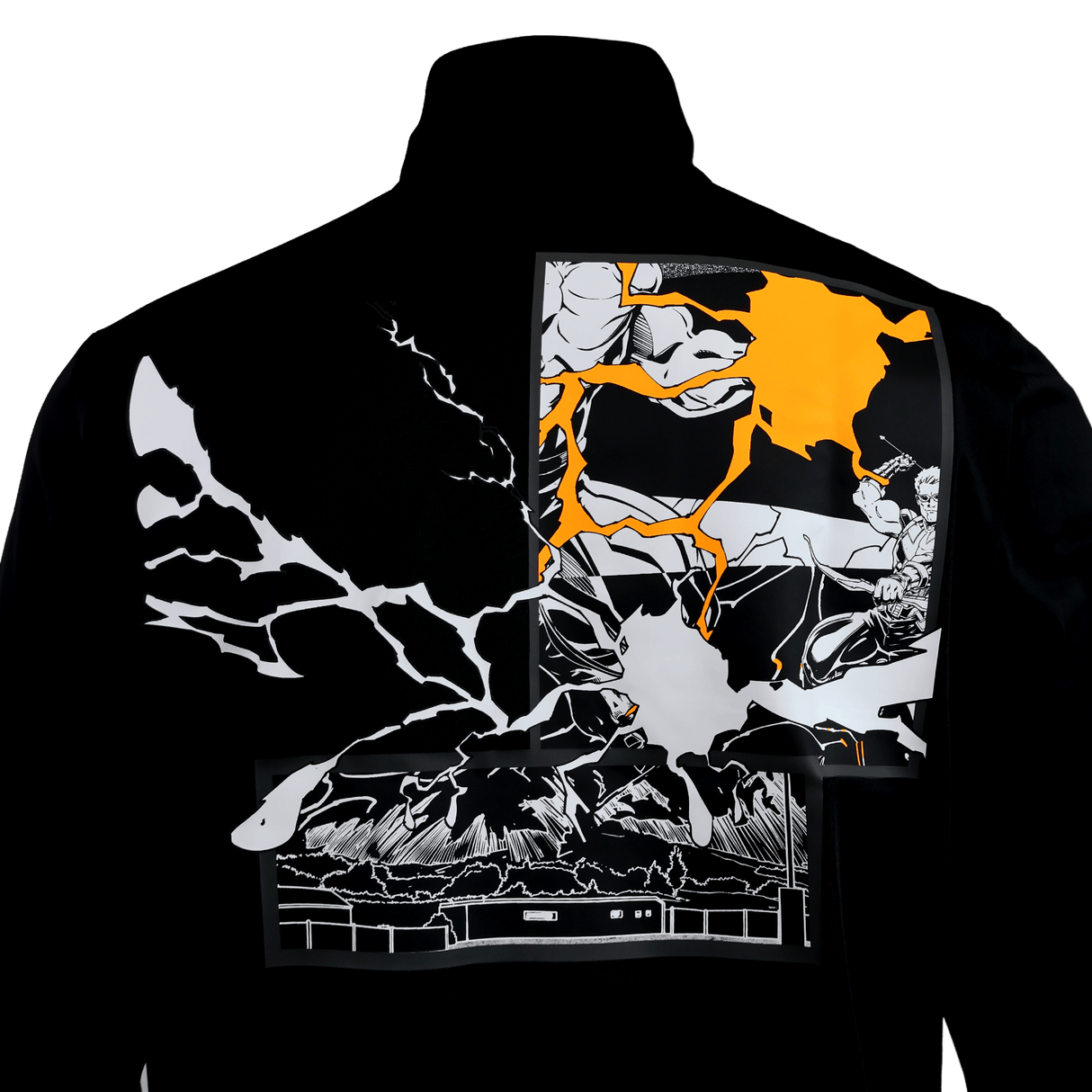 The adidas All Blacks 26/27 Marvel Track Top features bold black, white, and orange comic-style graphics with action scenes on the back—ideal for fans seeking Marvel-inspired sportswear.
