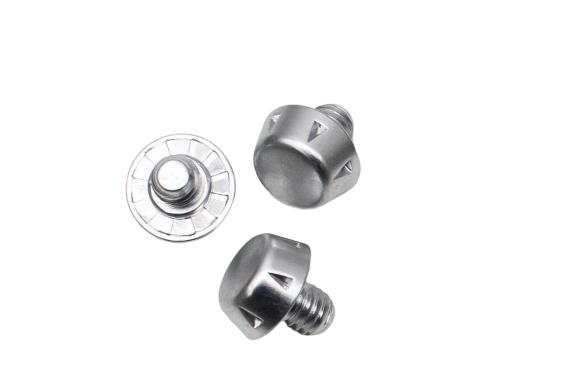 Three WRS All Surface/All Weather M6 Stud Kit screws from Starlai Corp on a firm white surface.