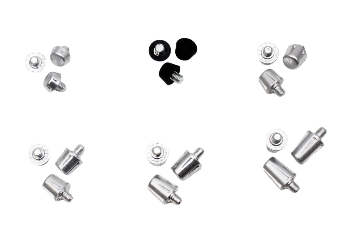 A variety of WRS All Surface/All Weather M6 Stud Kit metal screws and bolts on a firm/hard white surface by Starlai Corp.