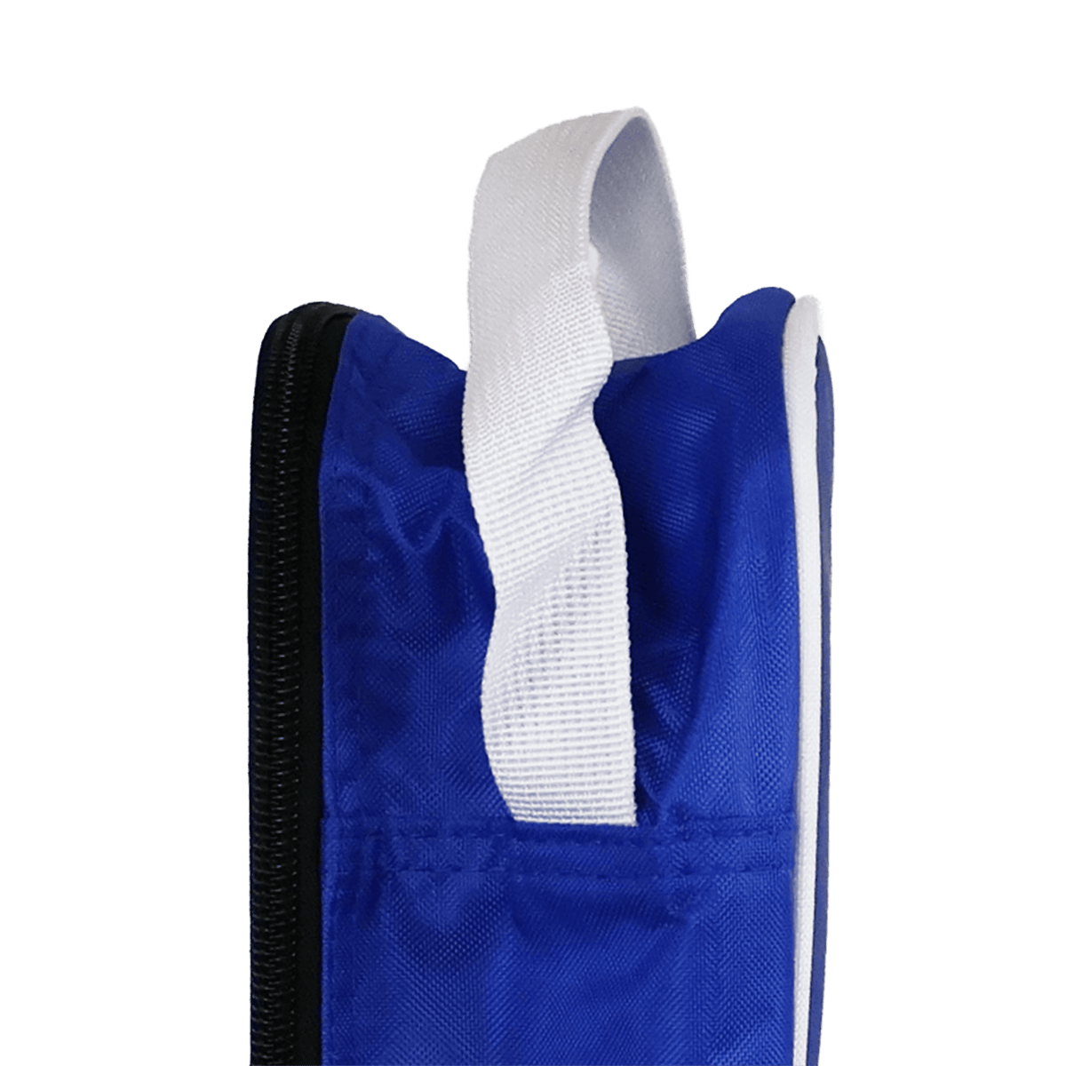 Close-up of the Leinster 24/25 Boot Bag by Castore, shown in blue with a white handle and black zipper, set against a plain white background.