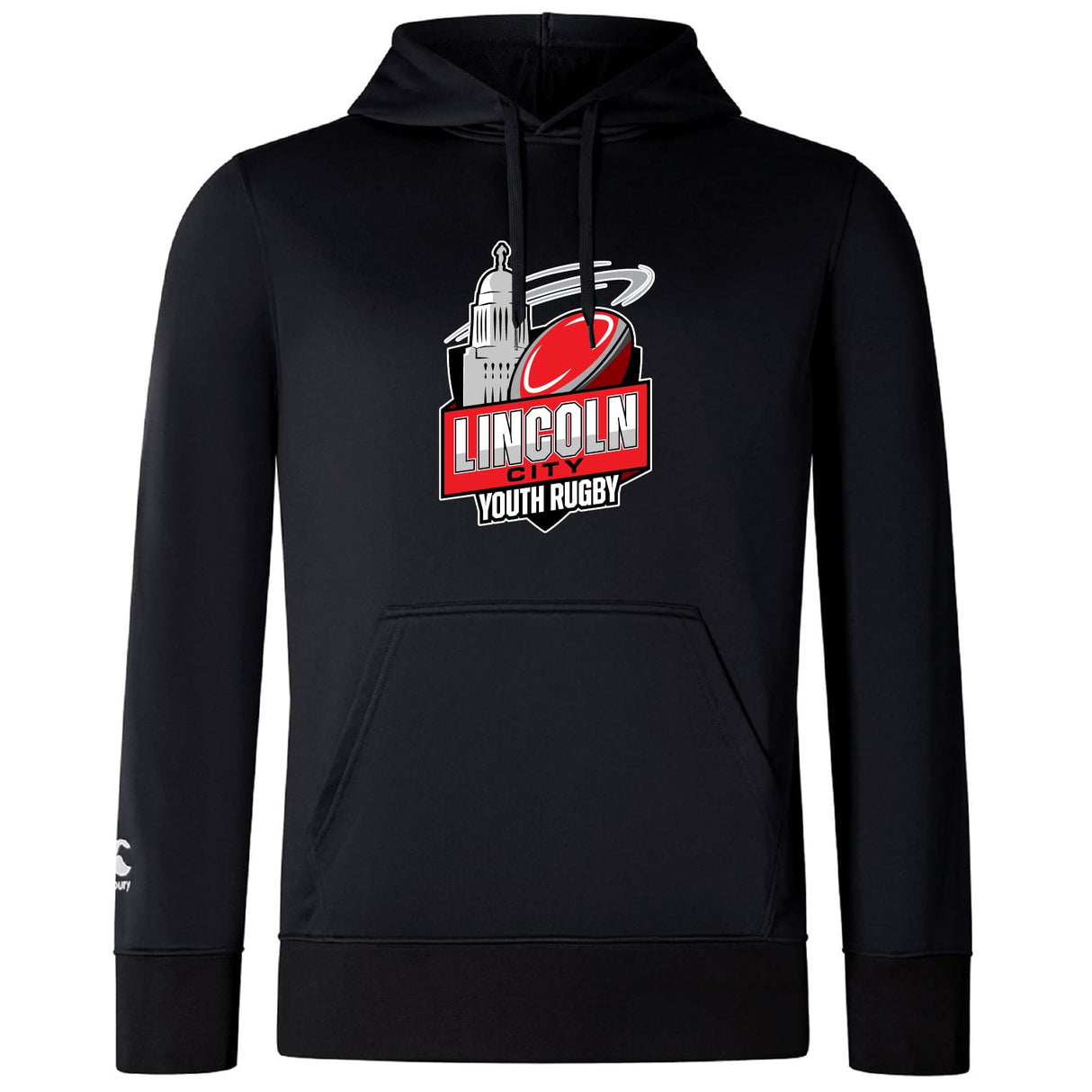 Show your Canterbury club spirit in the WRS Canterbury Lincoln City Youth Rugby Club Lightweight Hoodie, featuring a kangaroo pocket and the club logo with a rugby ball and stylized building.
