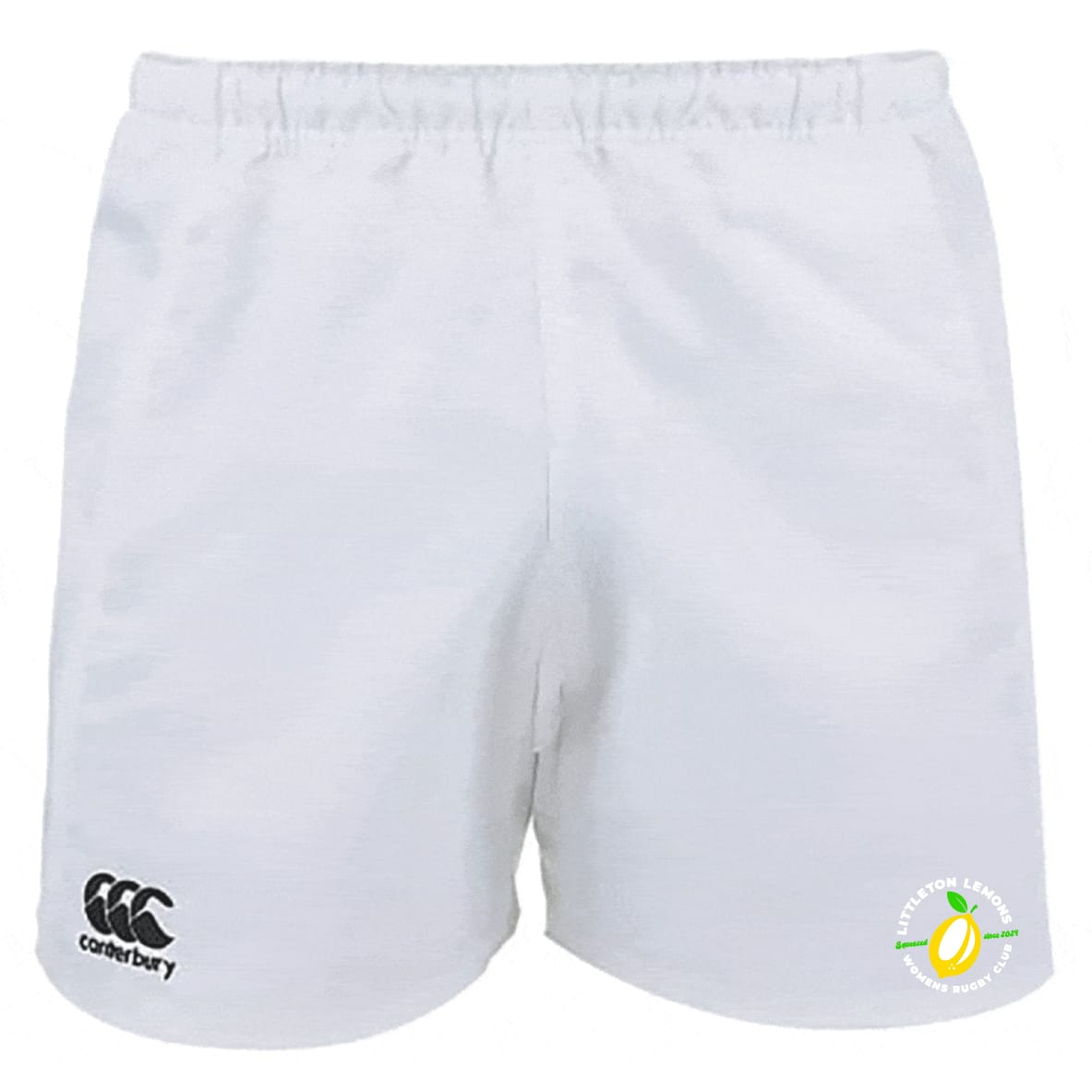 Littleton Women Rugby Club Advantage Rugby Shorts by EMB Canterbury feature an elastic waistband and display the iconic Canterbury logo on the left leg, plus a circular club logo on the right leg.