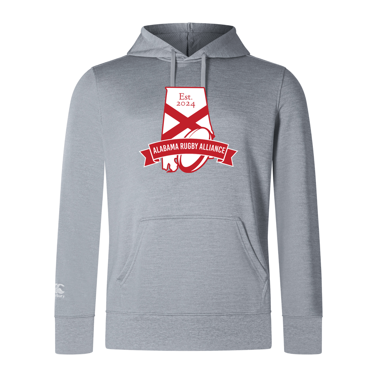 Gray Alabama Rugby Alliance Club Lightweight Hoodie by WRS Canterbury with the logo featuring a geometric design and a rugby ball, established in 2024.