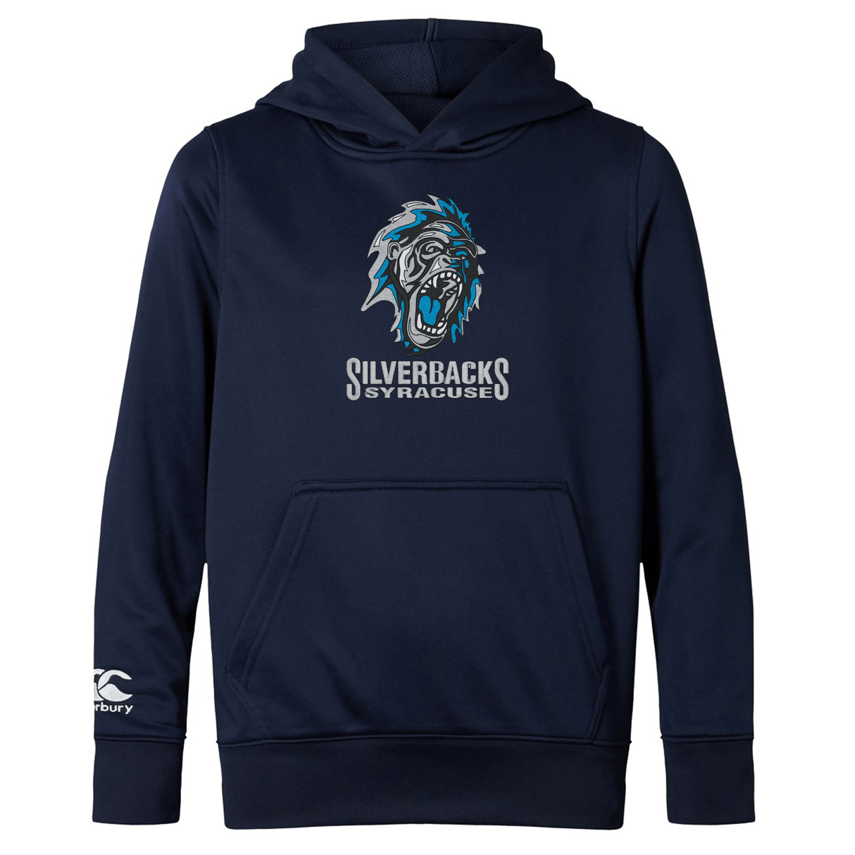 Syracuse Silverbacks Club Lightweight Hoodie by WRS Canterbury featuring a roaring gorilla on the front, complete with a kangaroo pocket and Canterbury logo.