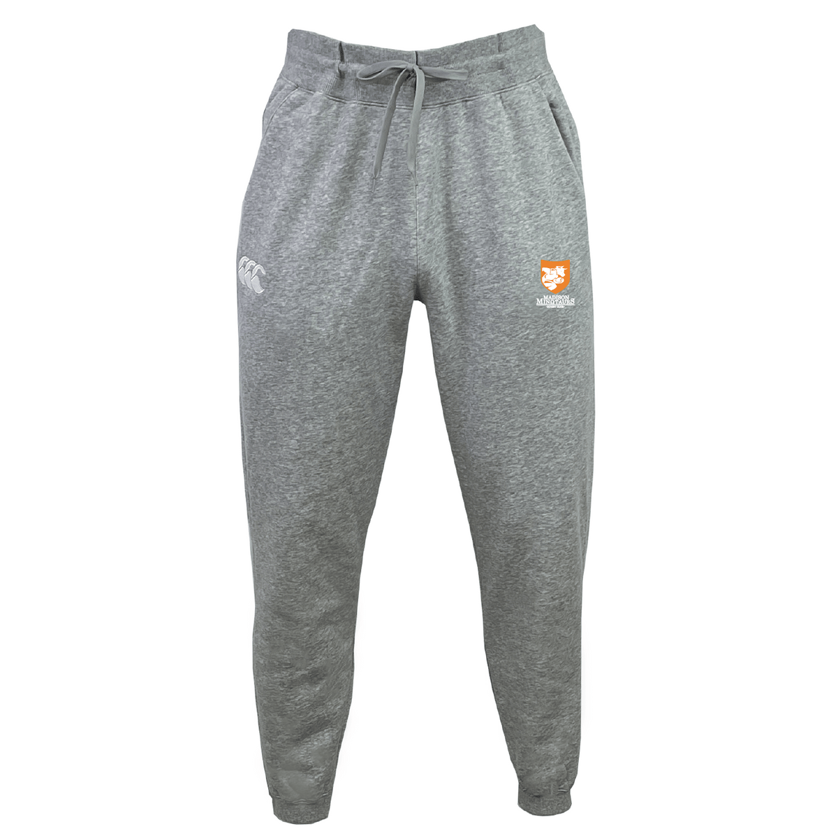 The Madison Minotaurs Leisure Sweatpant by EMB Canterbury is crafted from organic cotton and features an adjustable fit with a drawstring waistband and two logos on the front.