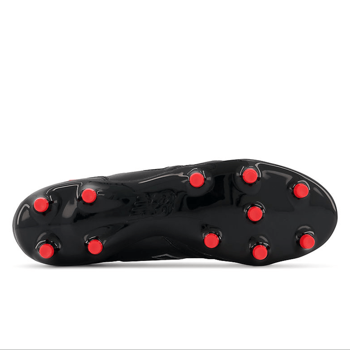 The New Balance Wide 442 V2 Pro Synthetic FG in Black/Silver features twelve red-tipped studs on the sole, designed by New Balance for firm ground play.