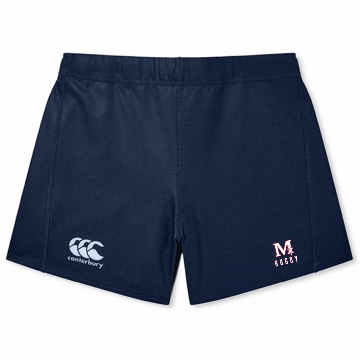 The San Joaquin Memorial Women's Yokohama Short by EMB Canterbury features the iconic logo on the left leg and a red and white "MA Rugby" emblem on the right—perfect women's rugby shorts for training or matches.