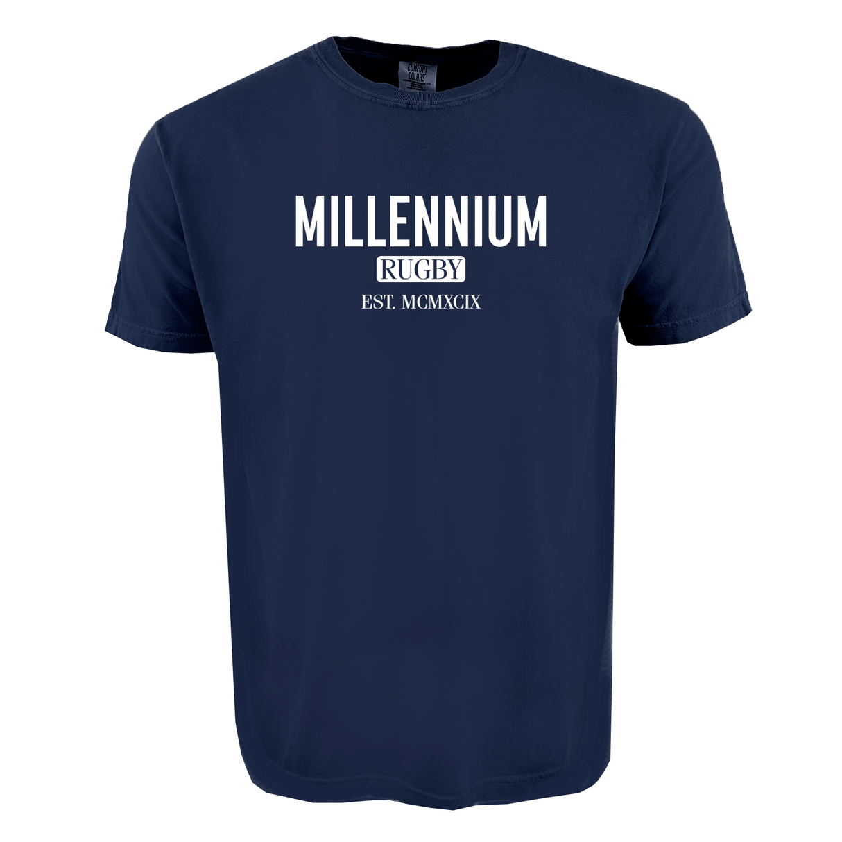 The WRS S&S Activewear Millennium Stadium Tee is navy blue with "MILLENNIUM RUGBY EST. MCMXCIX" in white on the front—a great choice of Welsh rugby merchandise for fans.