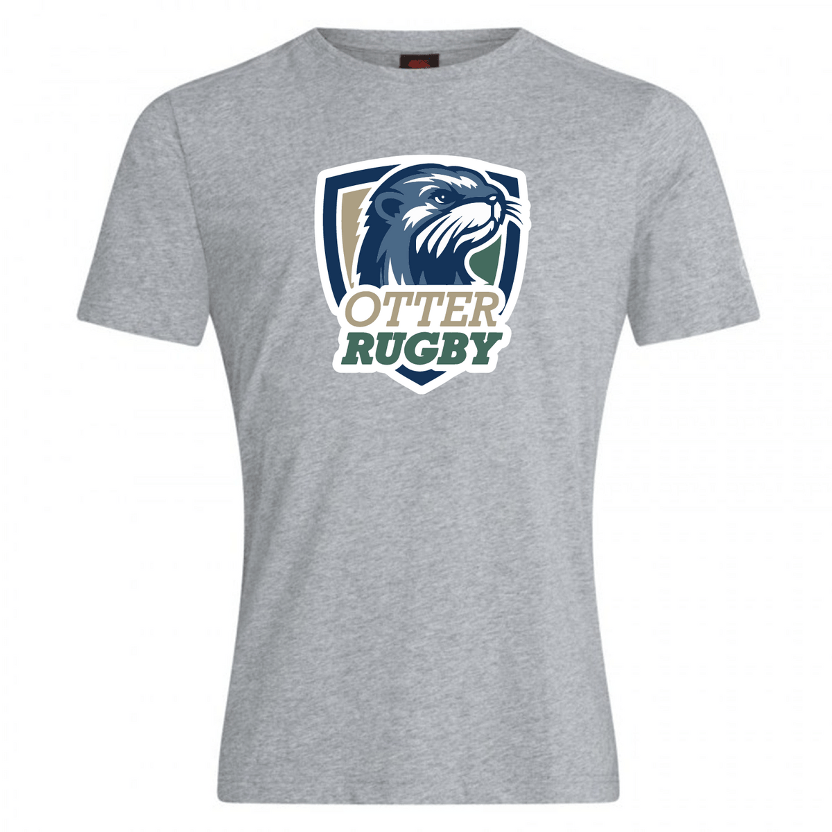 Gray cotton blend CSU Monterey Bay Otter Rugby Club Plain Tee featuring a logo with the head of an otter and text "otter rugby" inside a shield by WRS Canterbury.