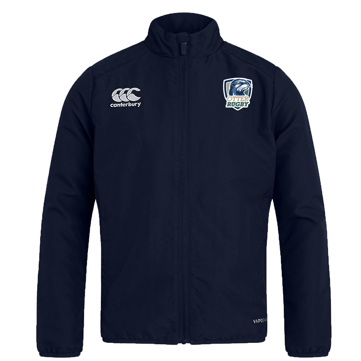 CSU Monterey Bay Otter Rugby Club Track Jacket by EMB Canterbury with logos on the chest, featuring a zip-up front and stand-up collar.