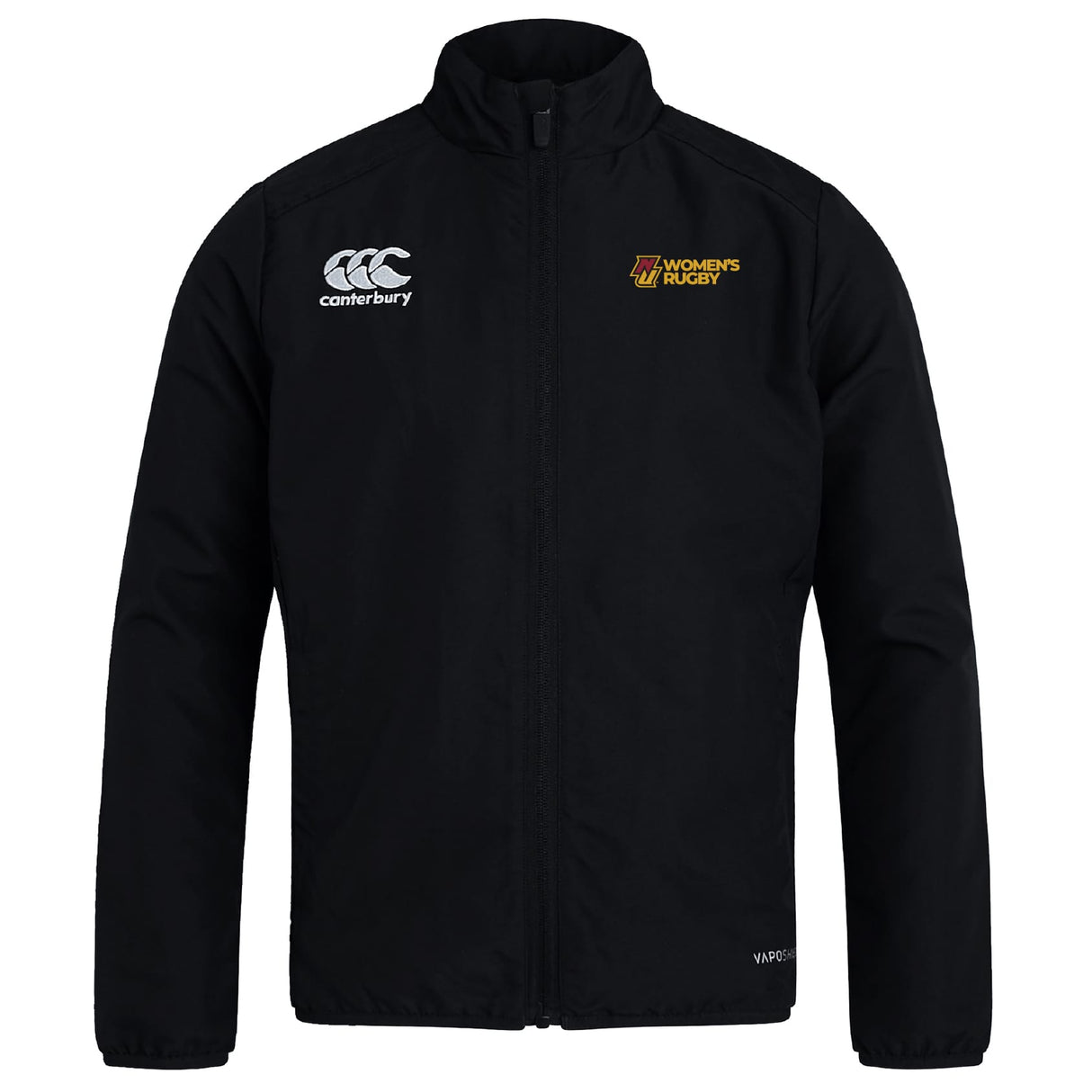 The Norwich University Women's Rugby Club Track Jacket by EMB Canterbury features the "Women's Rugby" logo on the right chest and Canterbury logo on the left, ideal for active wear in any weather. Displayed against a white background.
