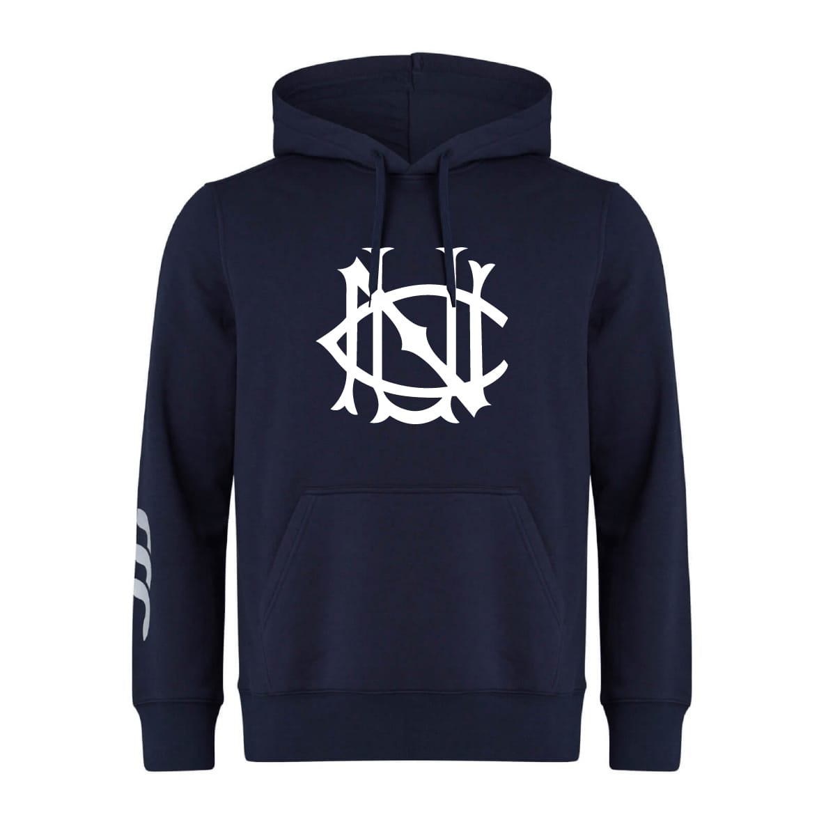 The UNC Rugby Club Hoodie by WRS Canterbury features a large white graphic logo on the chest and a smaller design on the left sleeve—ideal as a custom rugby hoodie for fans and players.