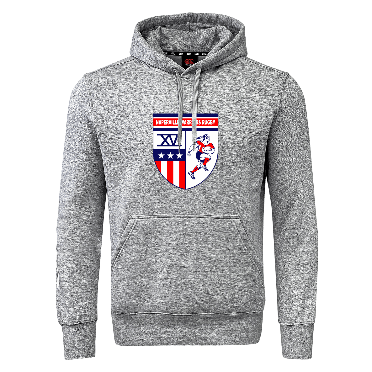The Naperville Warriors Club Hoodie by WRS Canterbury features a rugby player and stars logo on the chest and is made from soft sweatshirt fleece.